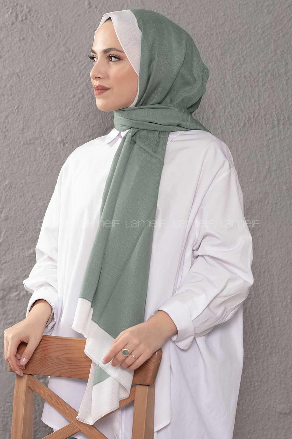 Modalamelif Pastel Yeşili Ekru Monogram Şal