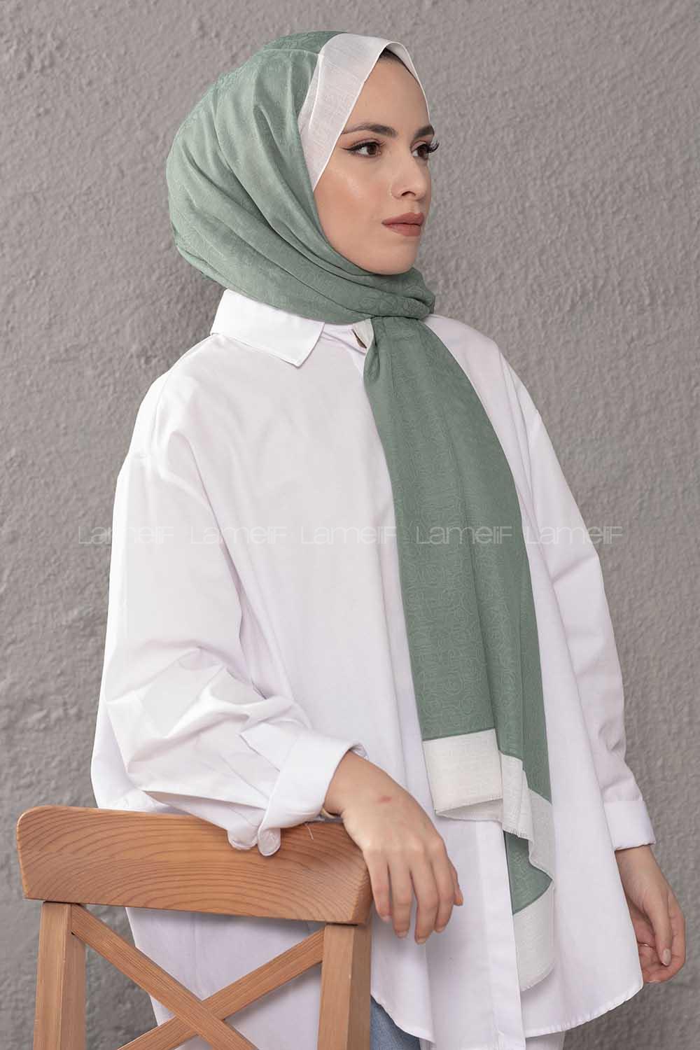 Modalamelif Pastel Yeşili Ekru Monogram Şal