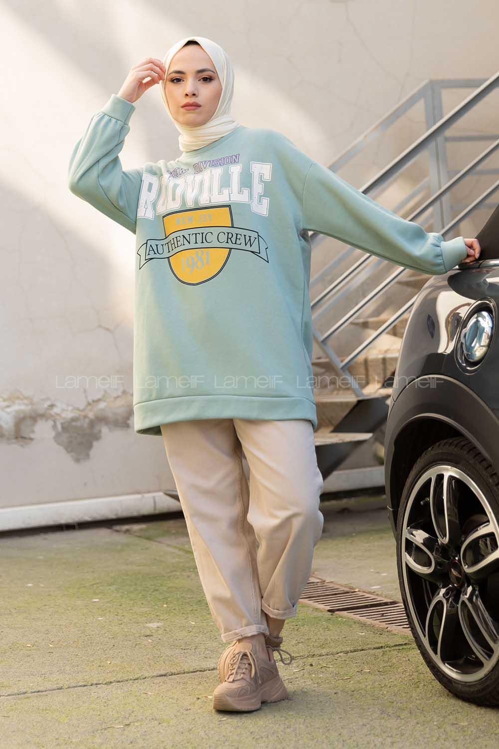 Modalamelif Redvile Baskılı Sweatshirt Pastel Yeşili