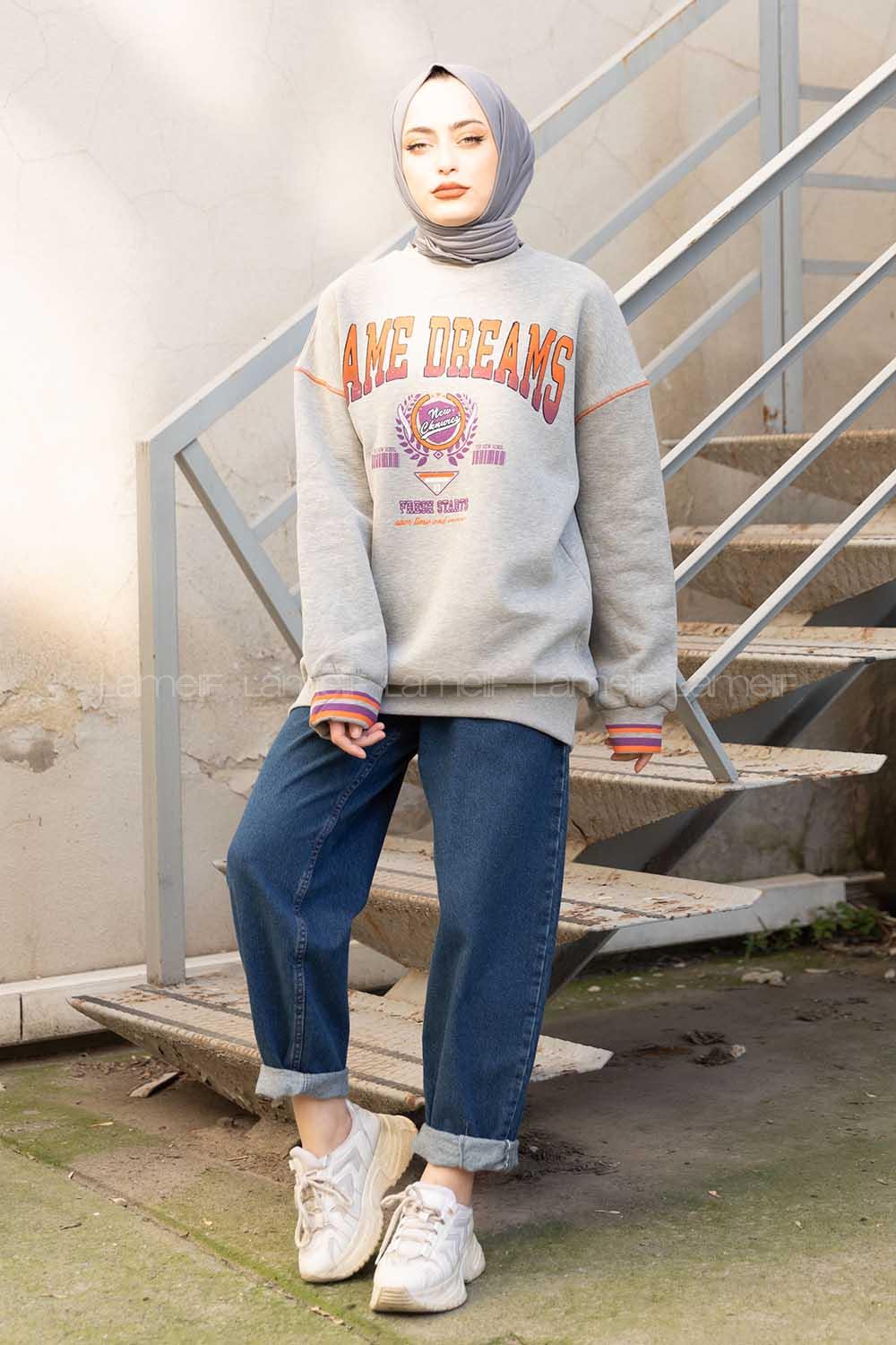 Modalamelif Same Dreams Baskılı Sweatshirt Gri