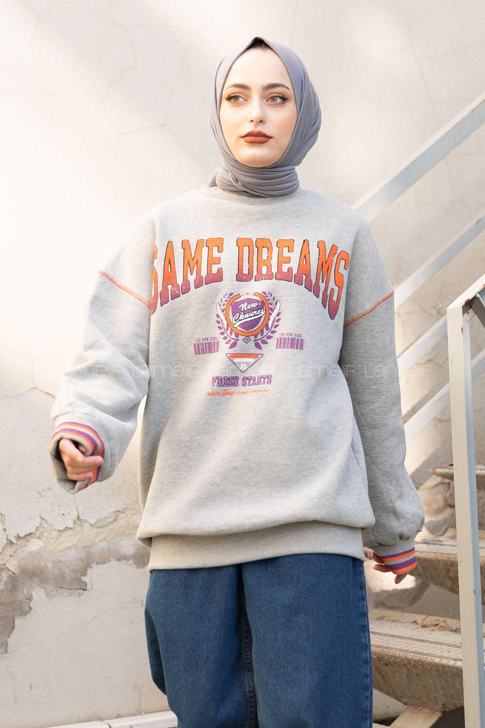 Modalamelif Same Dreams Baskılı Sweatshirt Gri