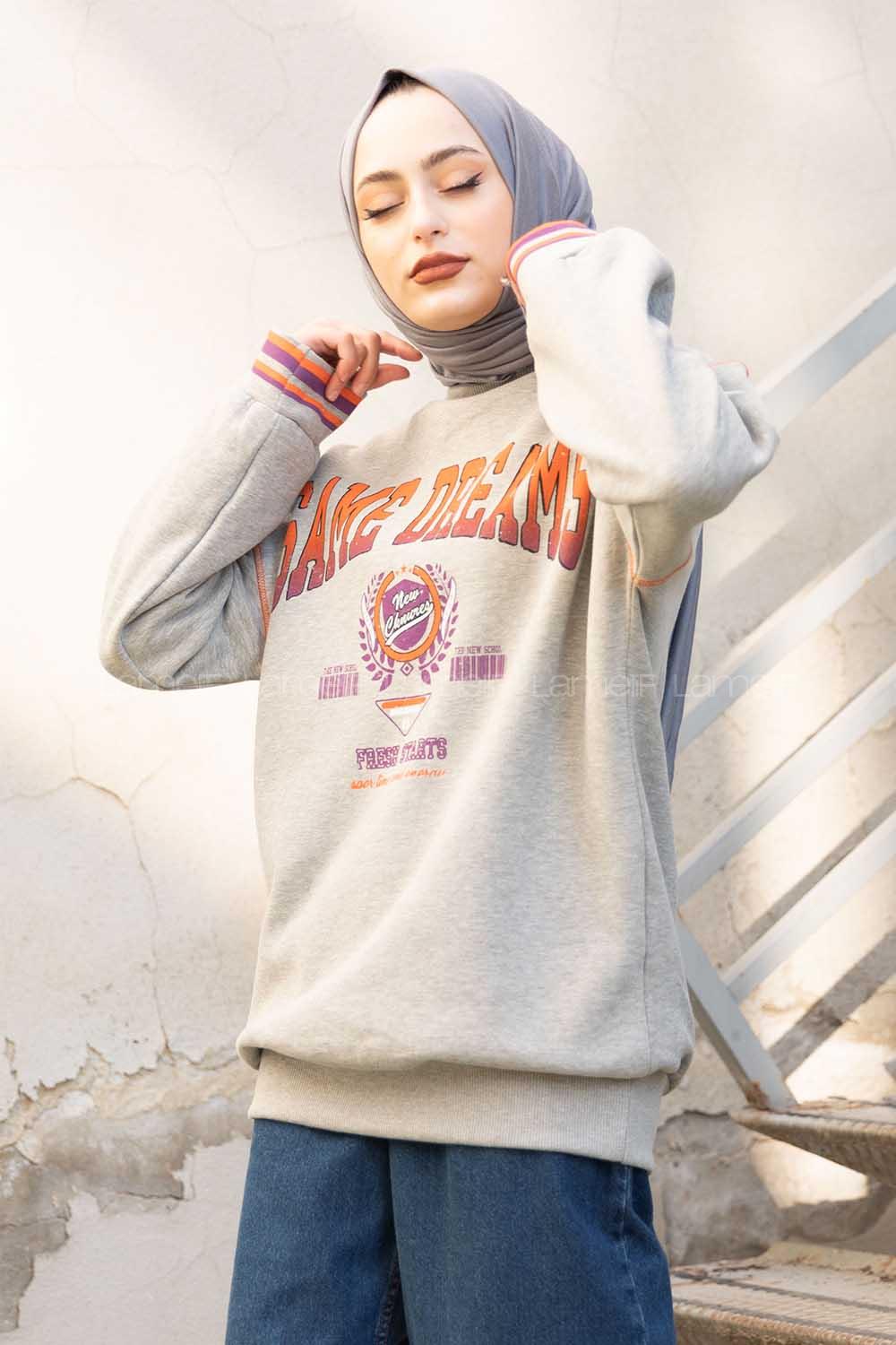 Modalamelif Same Dreams Baskılı Sweatshirt Gri