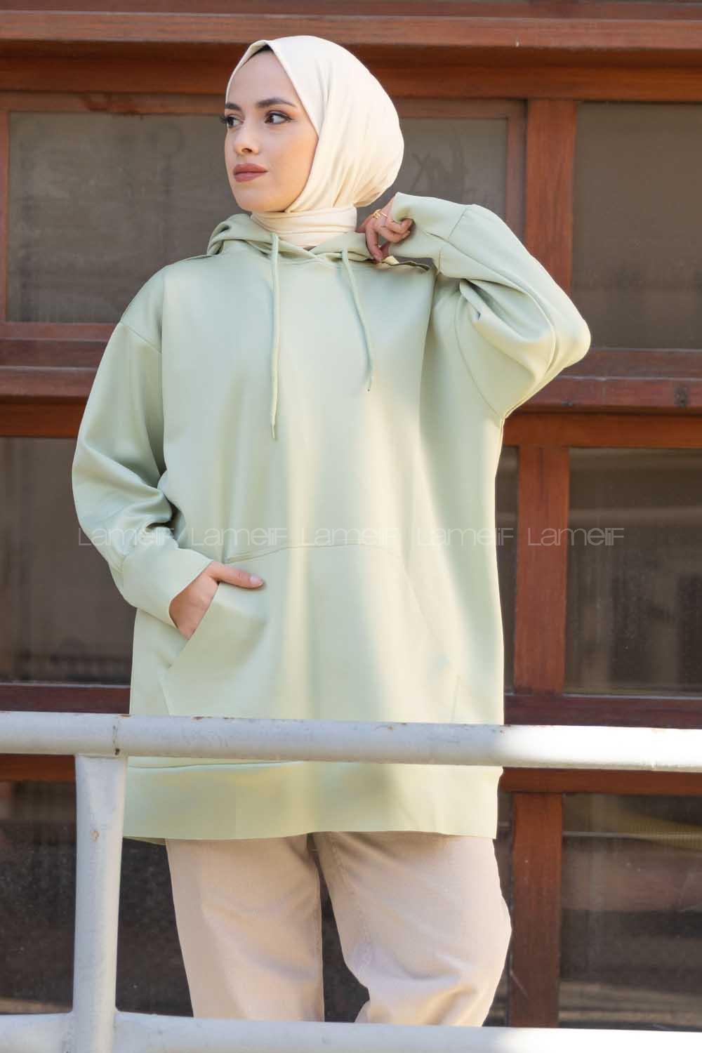 Modalamelif Scuba Uzun Sweatshirt Çağla Yeşili