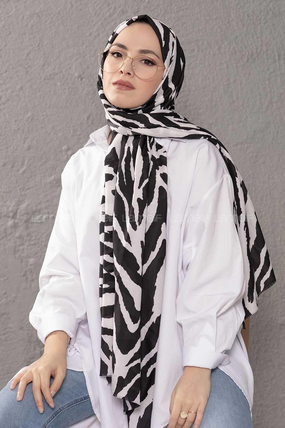 Modalamelif Siyah Beyaz Zebra  Desenli Şal