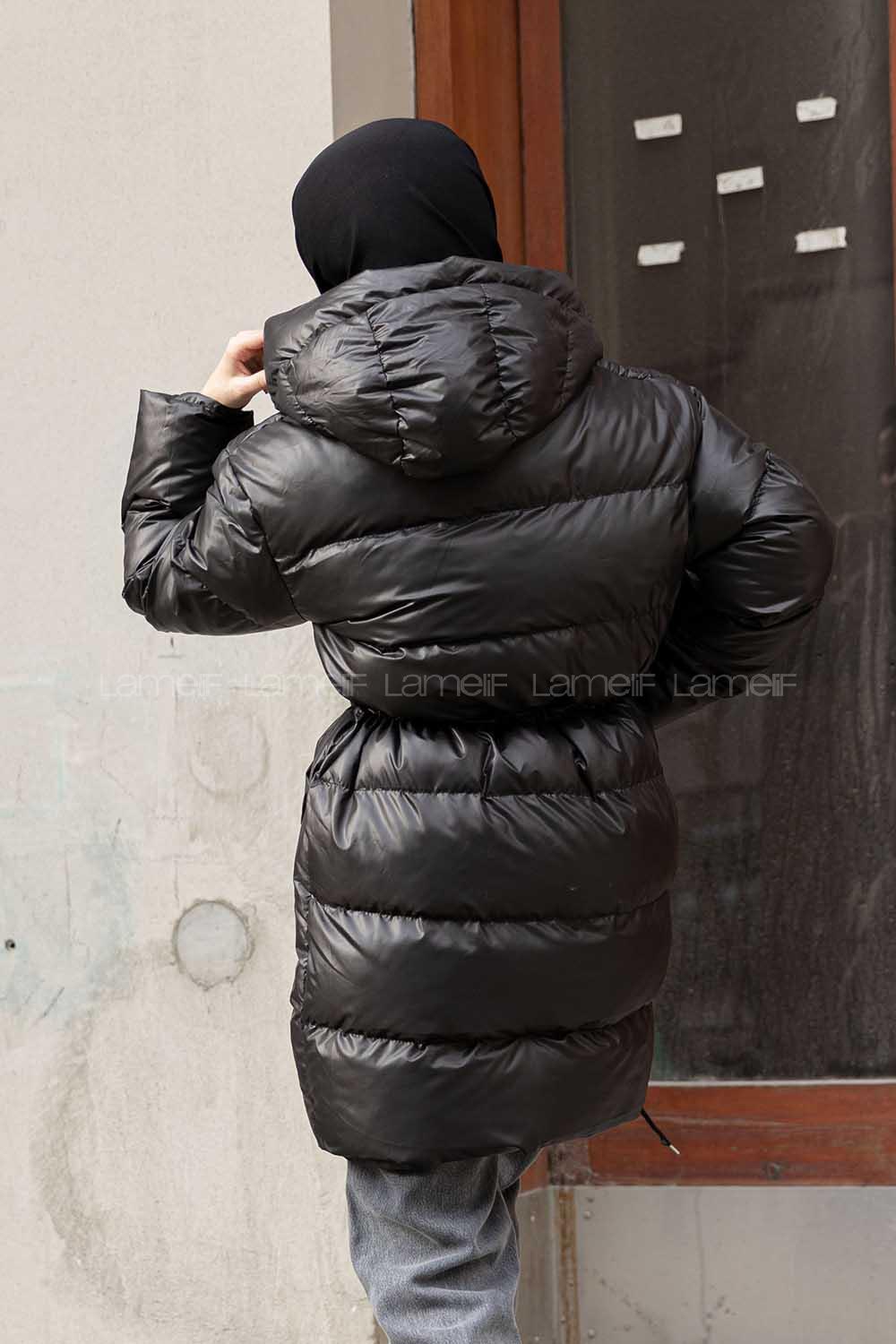 Modalamelif Bel Tünelli Şişme Mont Siyah