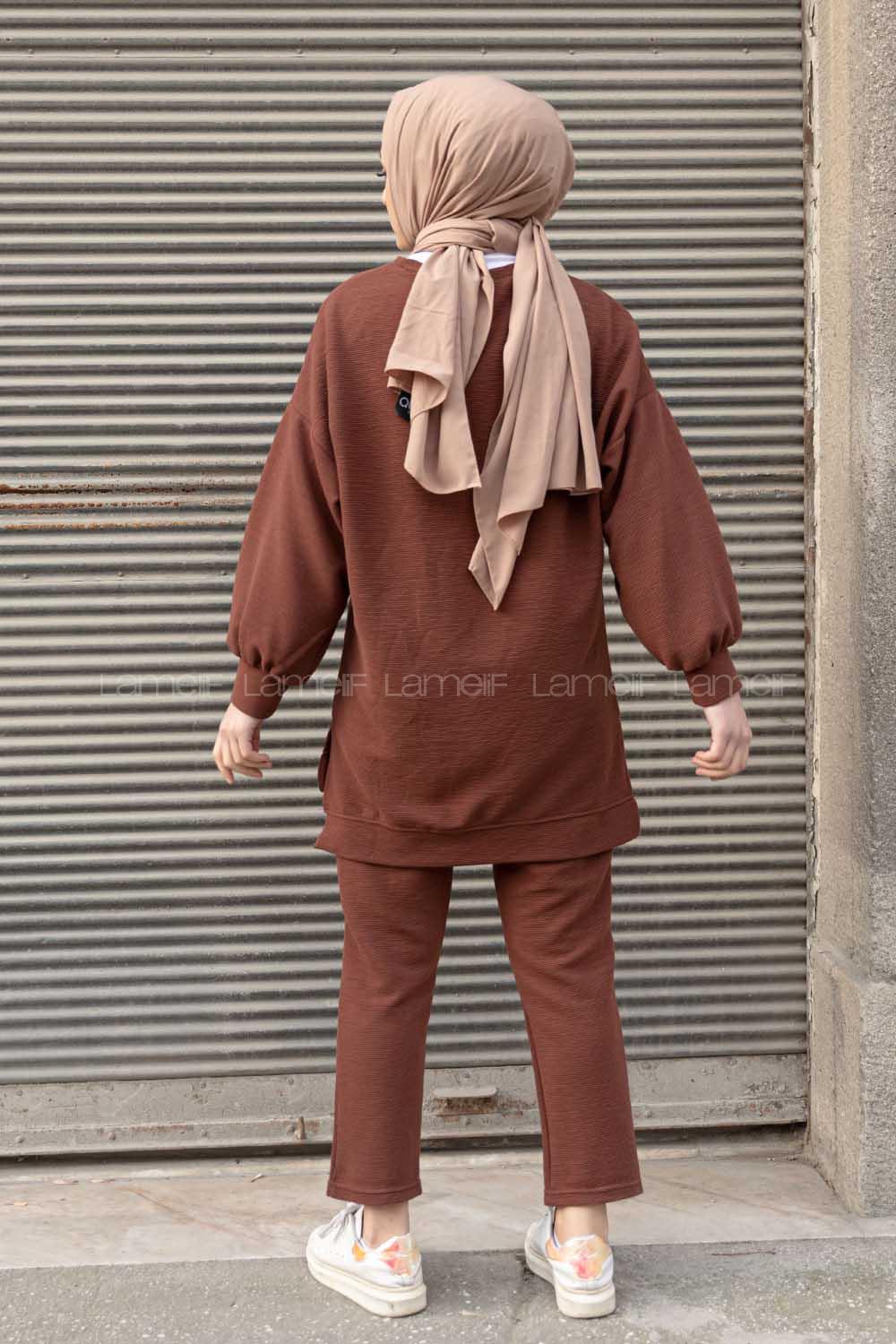 Modalamelif Eteği  Garnili Balon Kol İkili Takım Acı Kahve