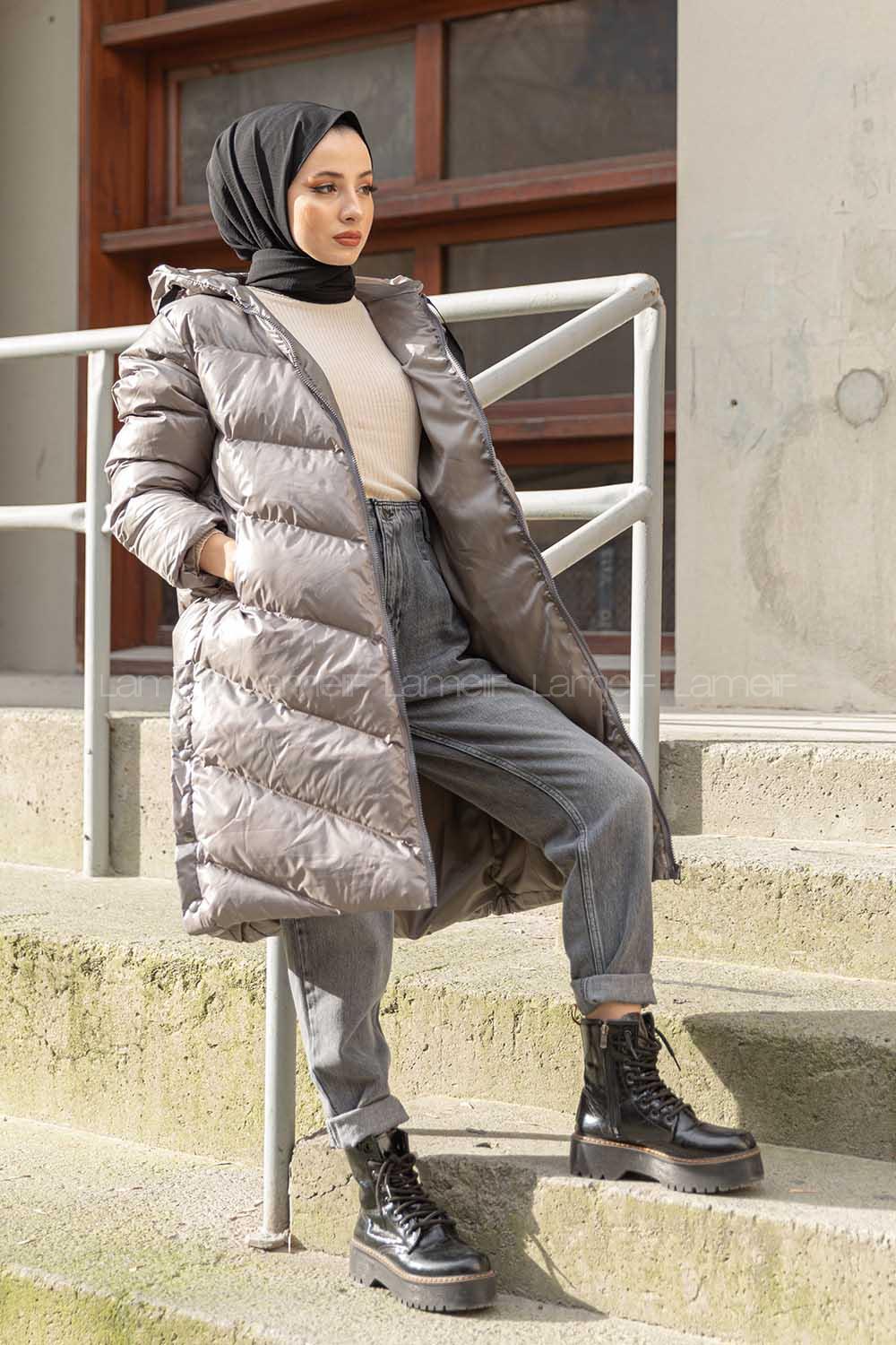 Modalamelif Kapşonlu Şişme Mont Gri