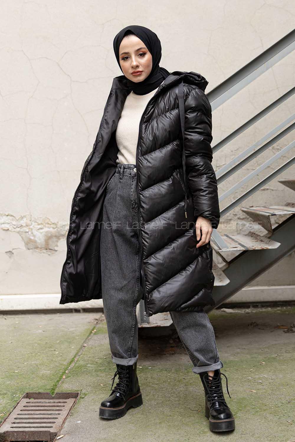 Modalamelif Kapşonlu Şişme Mont Siyah