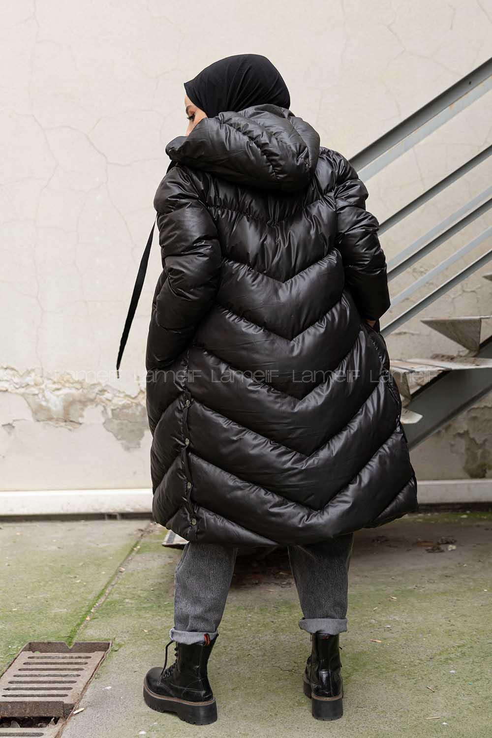 Modalamelif Kapşonlu Şişme Mont Siyah