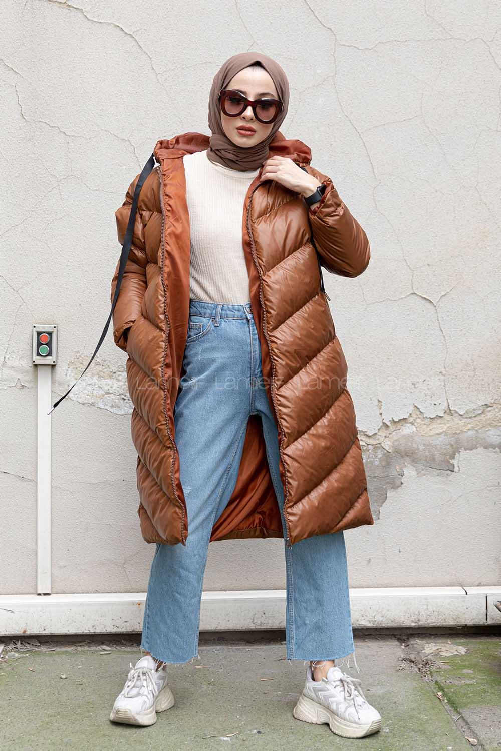 Modalamelif Kapşonlu Şişme Mont Taba