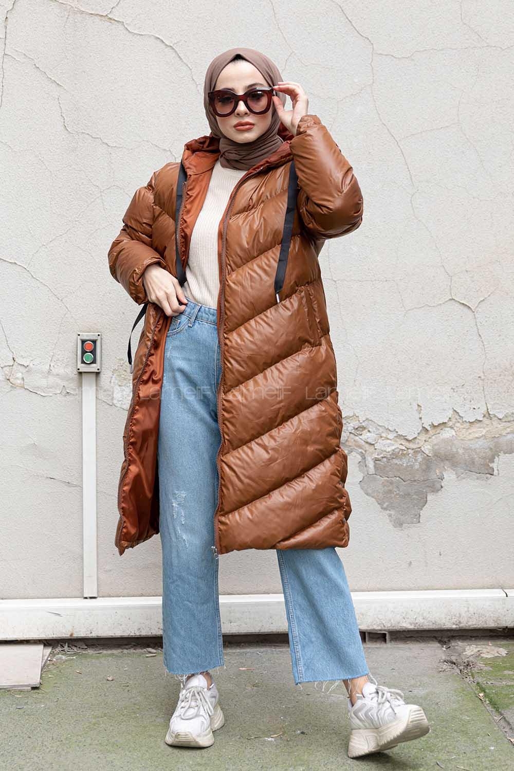 Modalamelif Kapşonlu Şişme Mont Taba