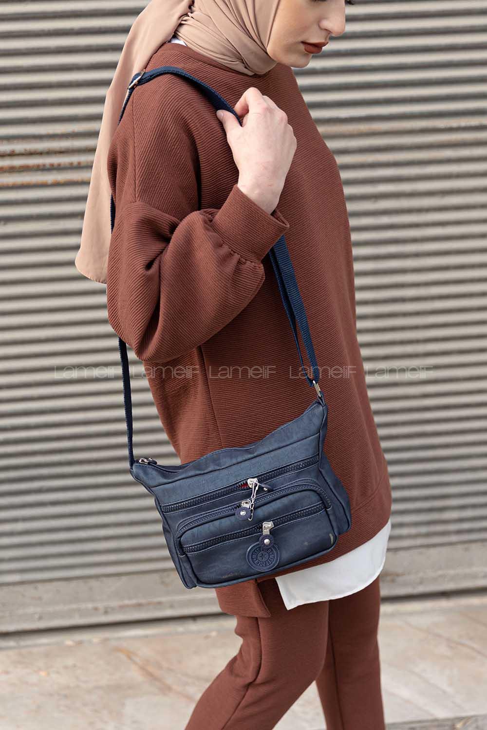 Modalamelif  Krinkıl Kumaş  Çapraz Çanta Lacivert