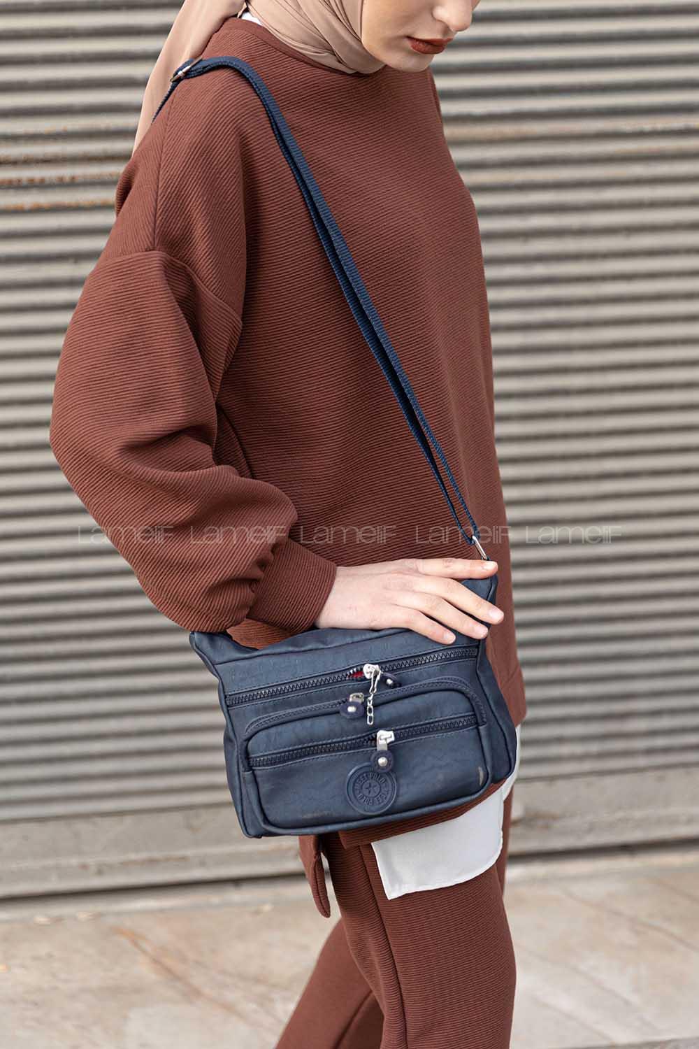 Modalamelif  Krinkıl Kumaş  Çapraz Çanta Lacivert