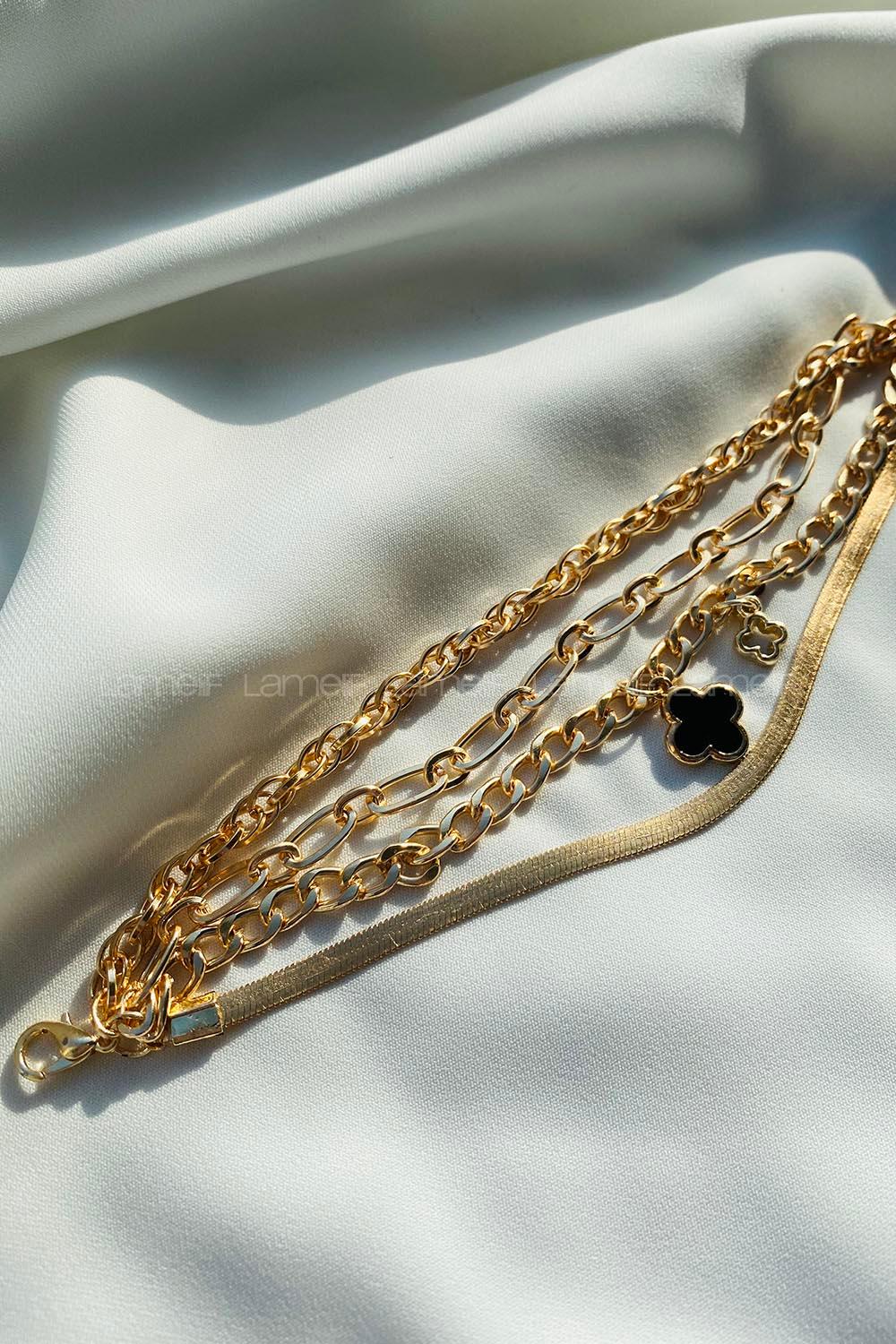 Modalamelif Siyah Çiçek 4lü Zincir Bileklik