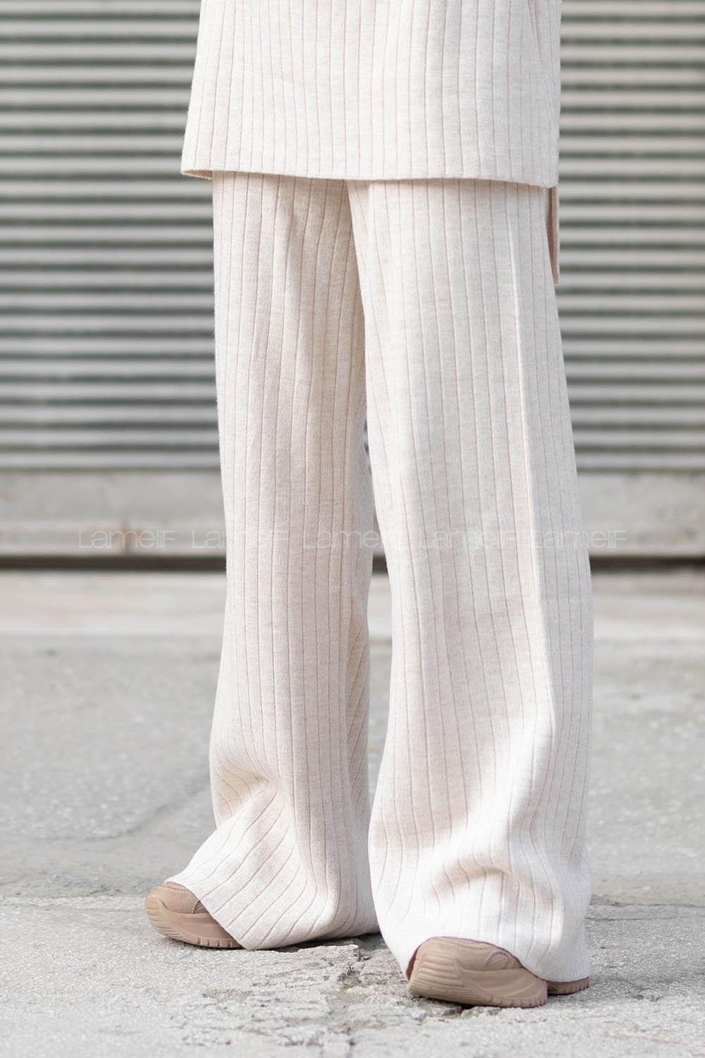 Modalamelif Beli Lastikli Triko Pantolon Krem