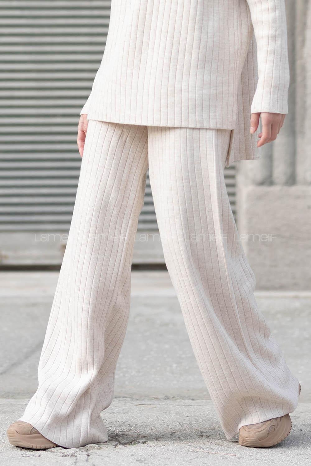 Modalamelif Beli Lastikli Triko Pantolon Krem