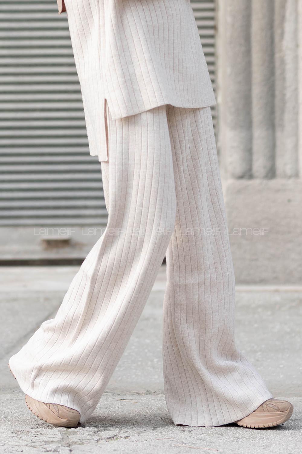 Modalamelif Beli Lastikli Triko Pantolon Krem