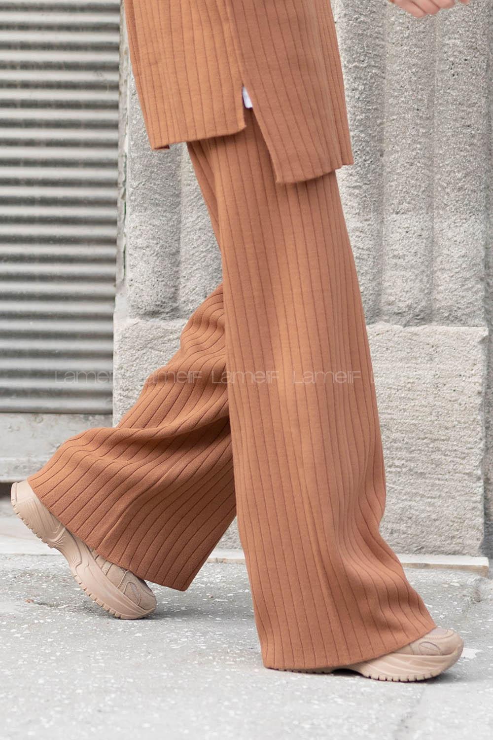 Modalamelif Beli Lastikli Triko Pantolon Sütlü Kahve