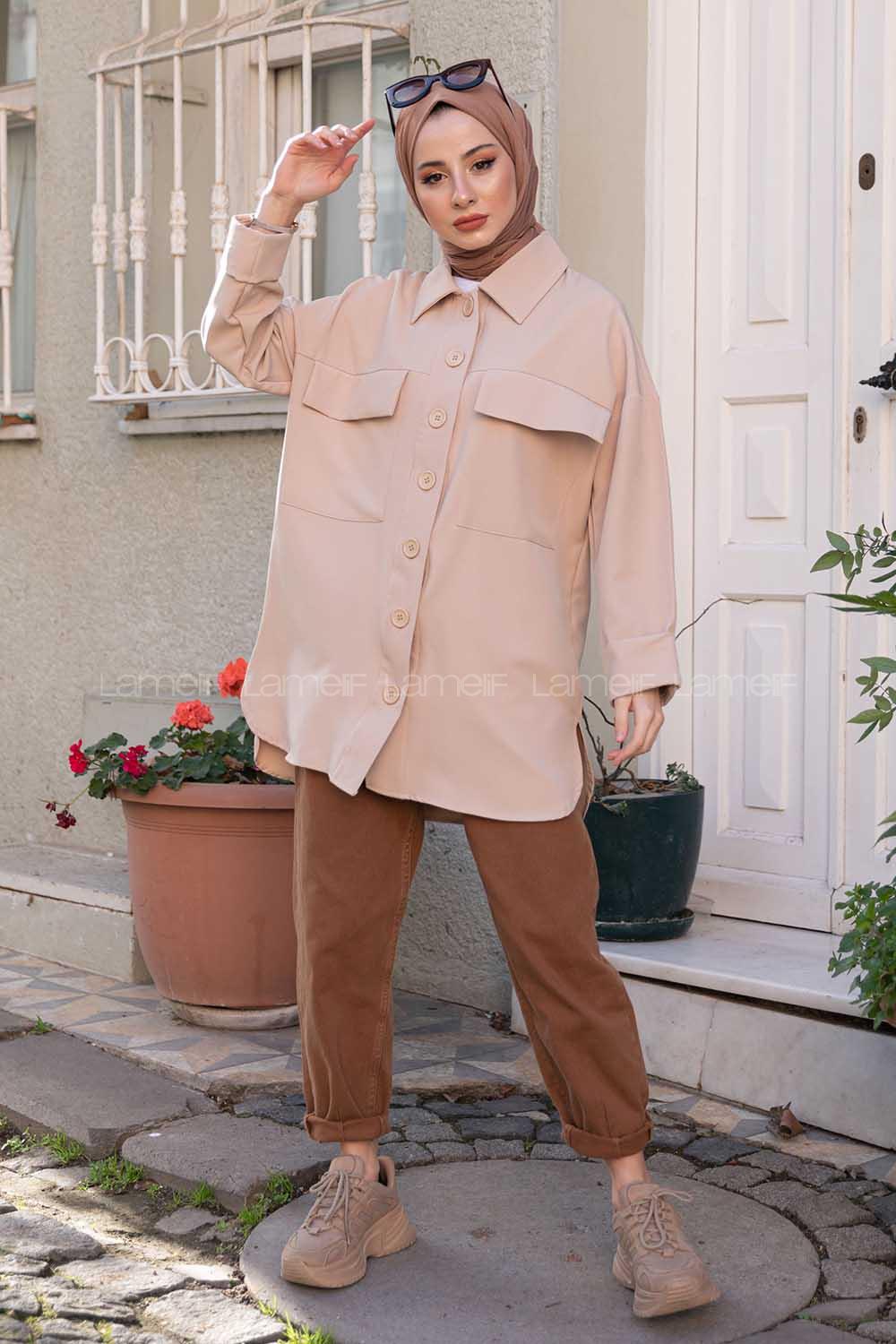 Modalamelif Kapak Cepli Gömlek Bej