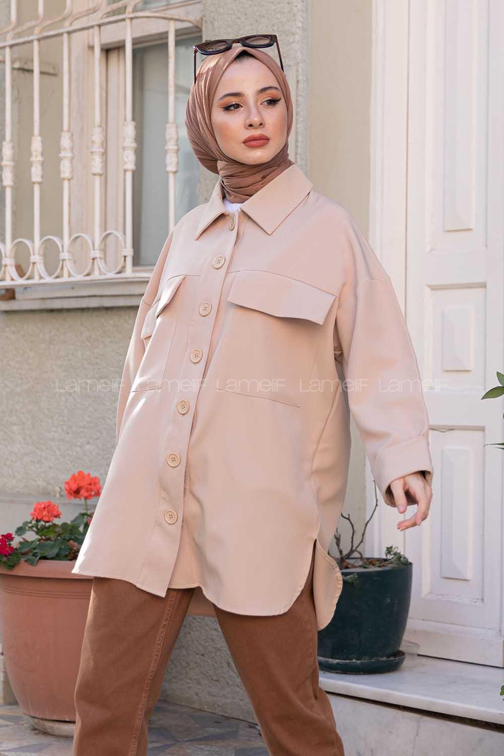 Modalamelif Kapak Cepli Gömlek Bej