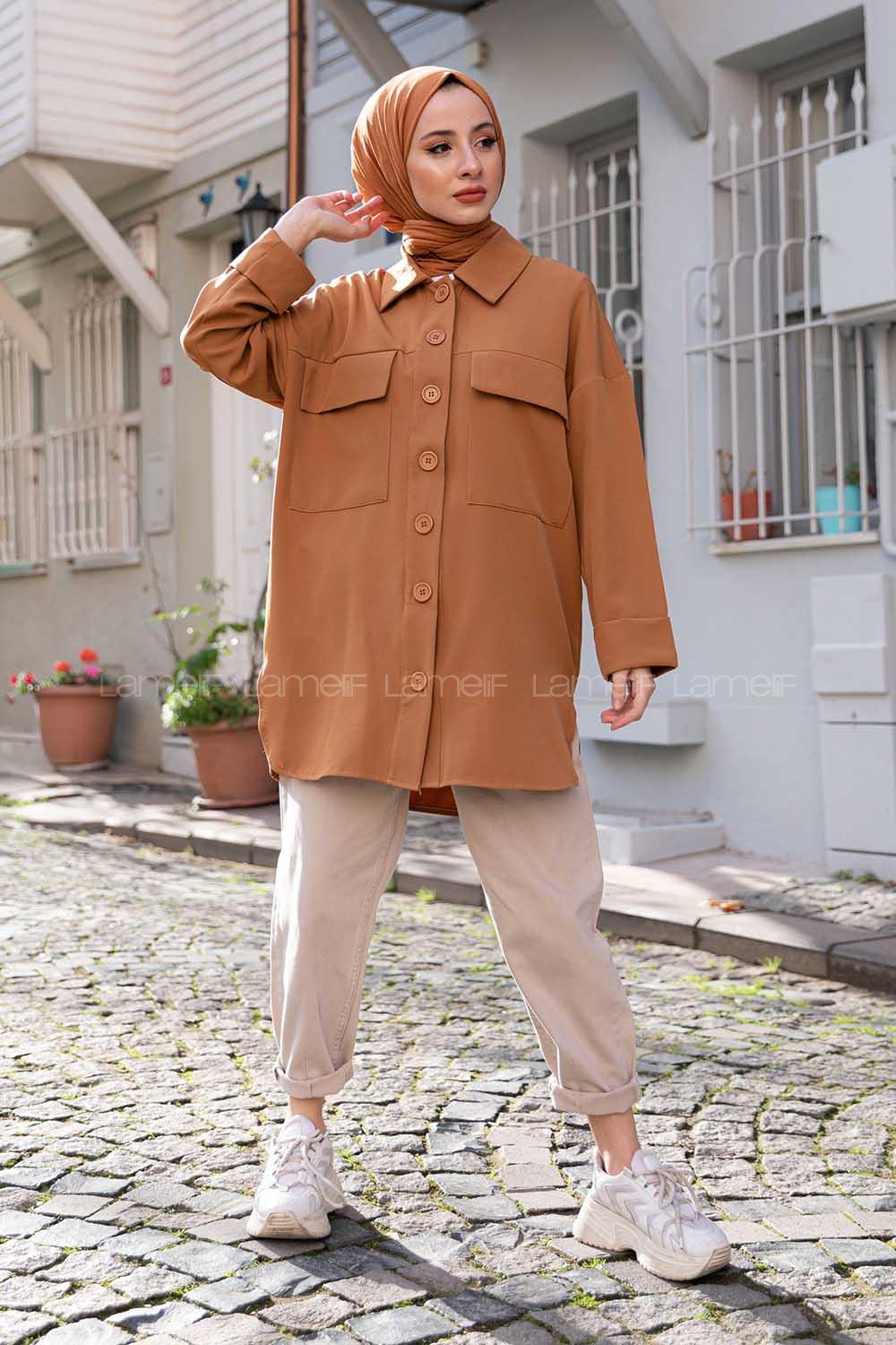 Modalamelif Kapak Cepli Gömlek Camel