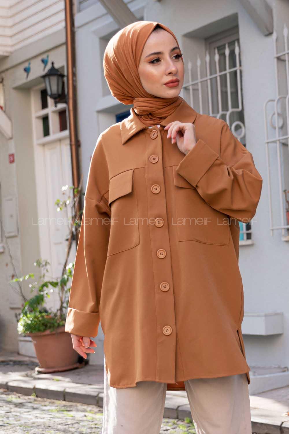 Modalamelif Kapak Cepli Gömlek Camel