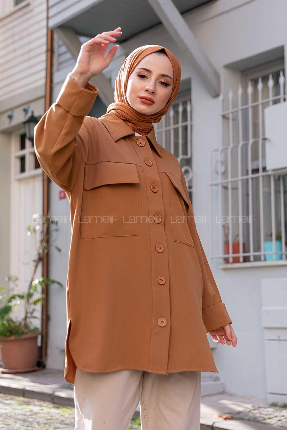 Modalamelif Kapak Cepli Gömlek Camel