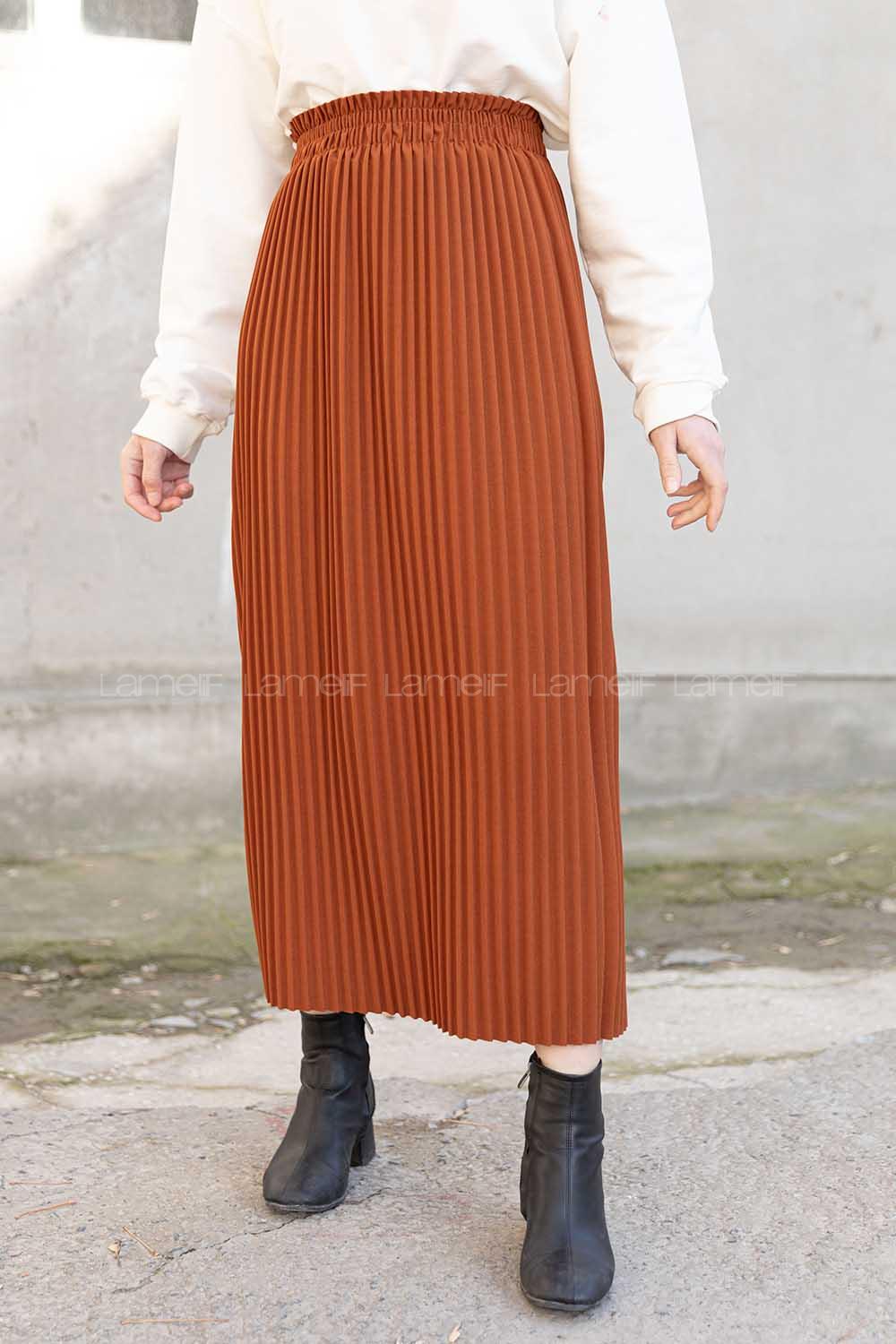 Modalamelif Bel Lastikli Piliseli Mira Etek Taba