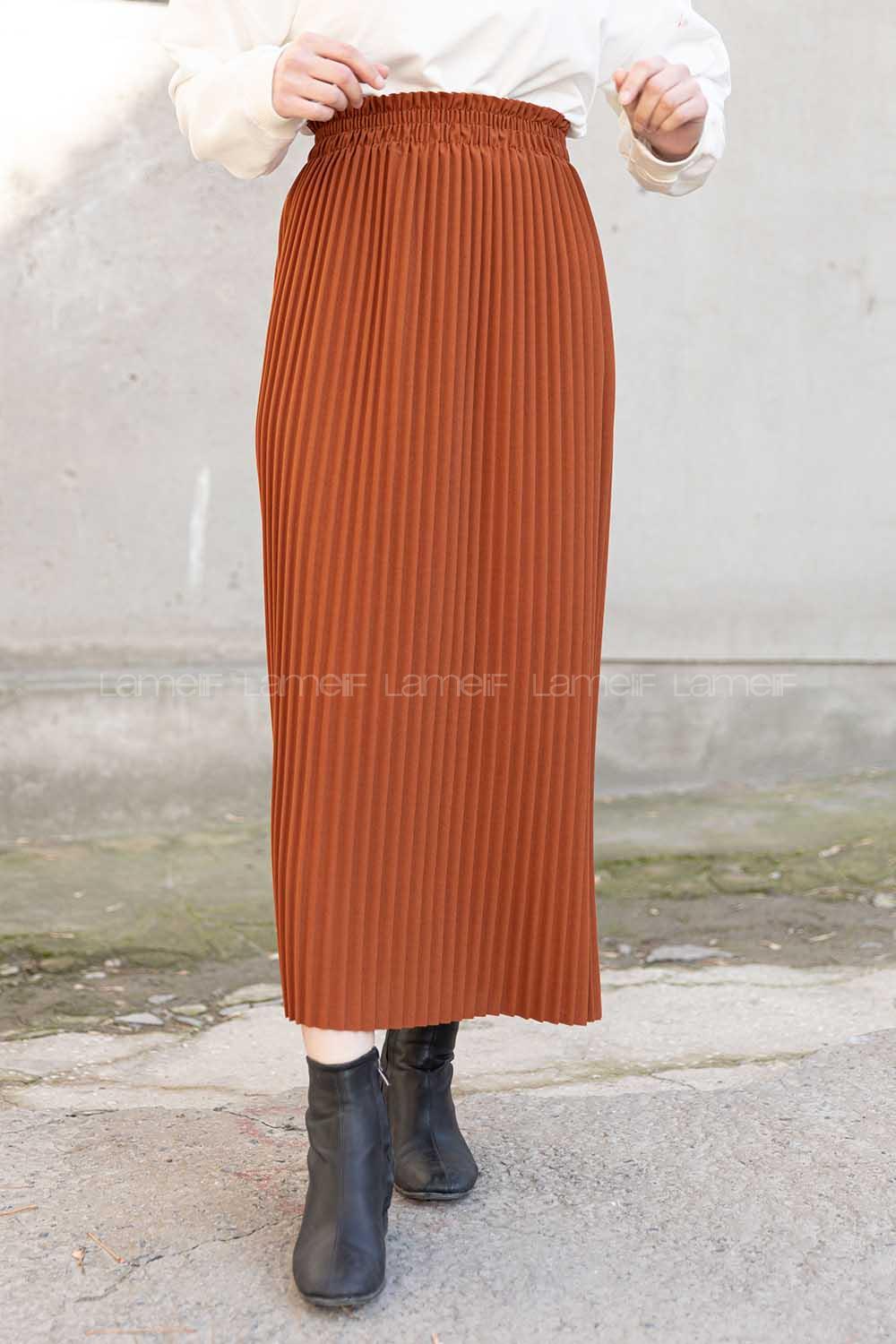 Modalamelif Bel Lastikli Piliseli Mira Etek Taba