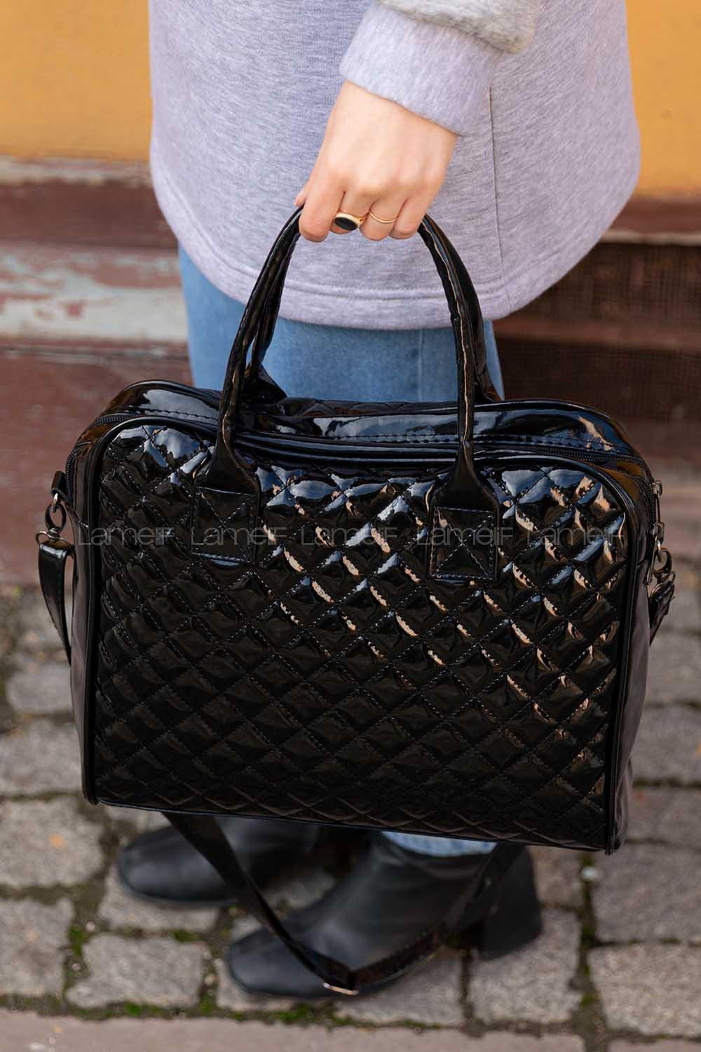 Modalamelif Dikişli Lidya Rugan Çanta Siyah