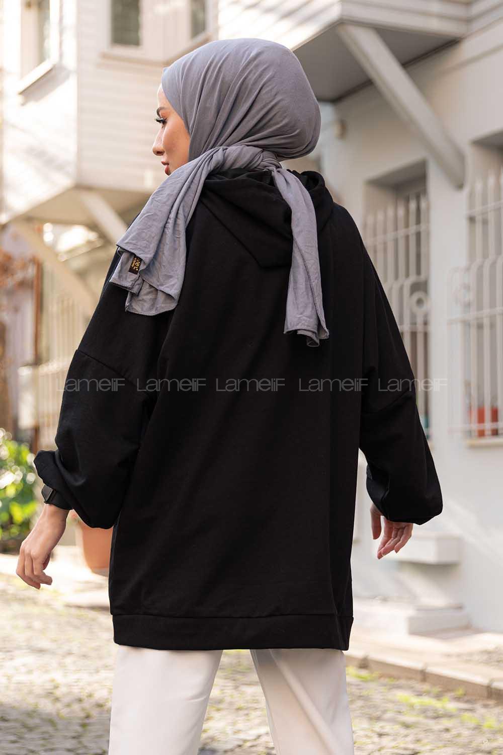 Modalamelif Kapşonlu Atlanta Baskılı Sweatshirt Siyah