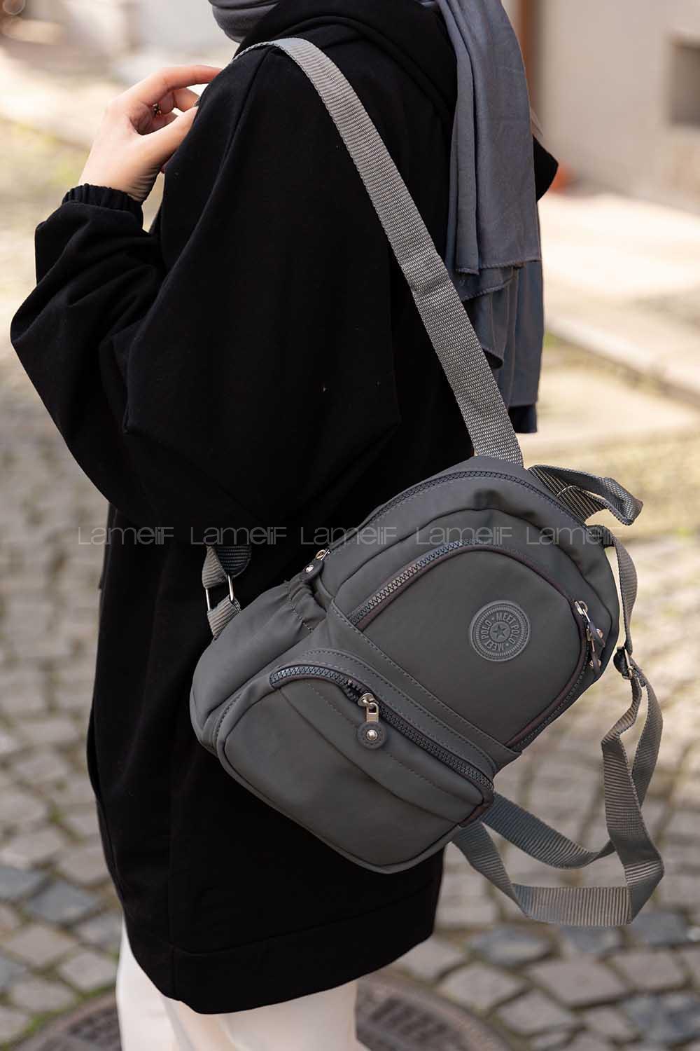 Modalamelif  Krinkıl Kumaş Üç Böçlmeli Sırt Çantası Gri