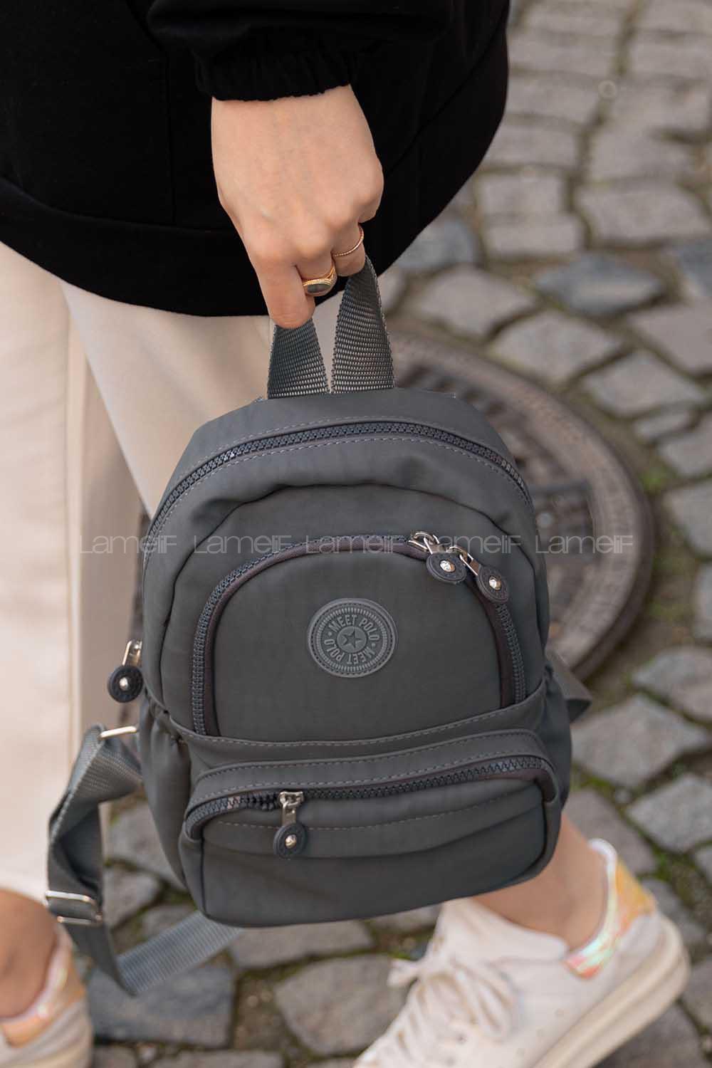 Modalamelif  Krinkıl Kumaş Üç Böçlmeli Sırt Çantası Gri