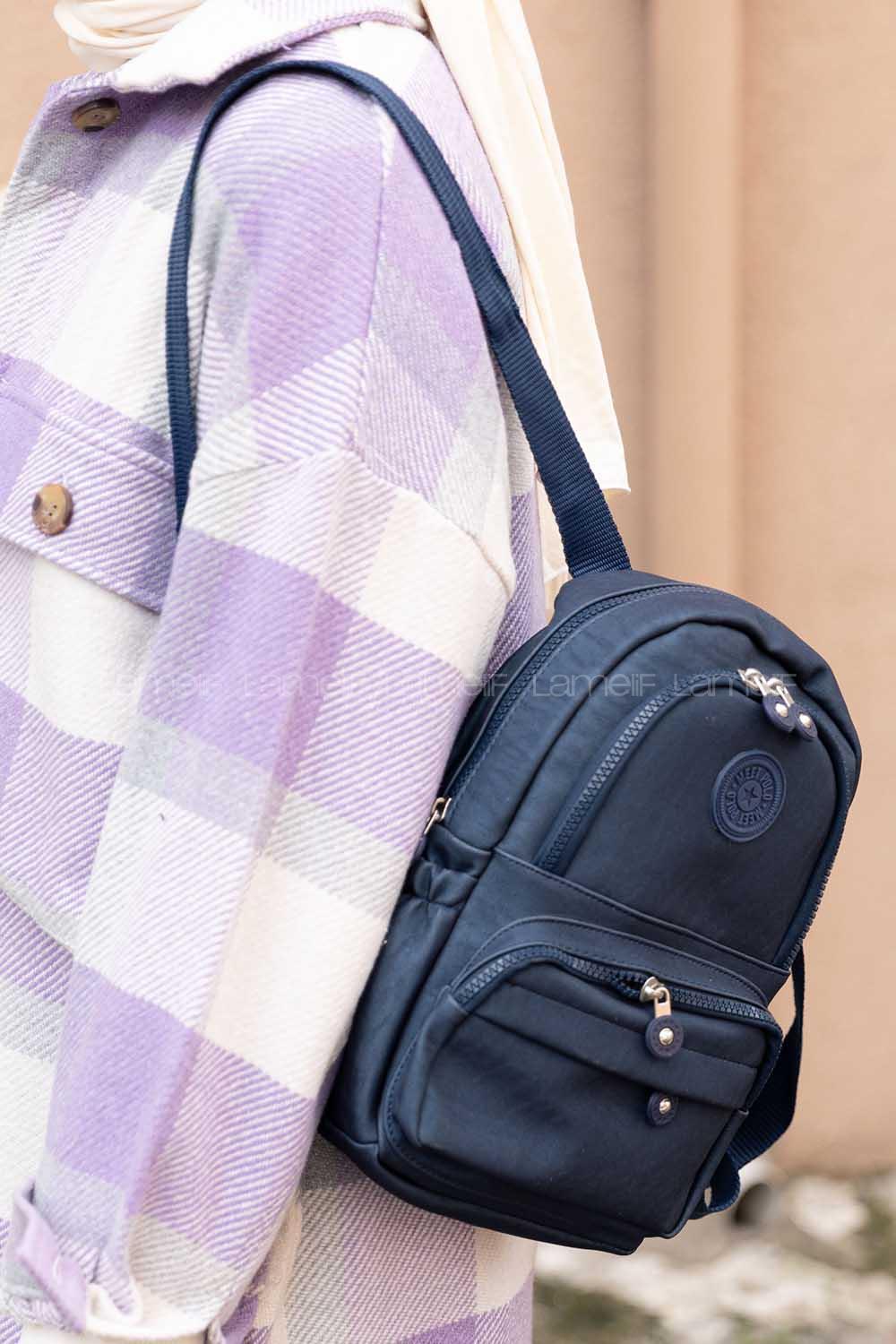 Modalamelif  Krinkıl Kumaş Üç Böçlmeli Sırt Çantası Lacivert