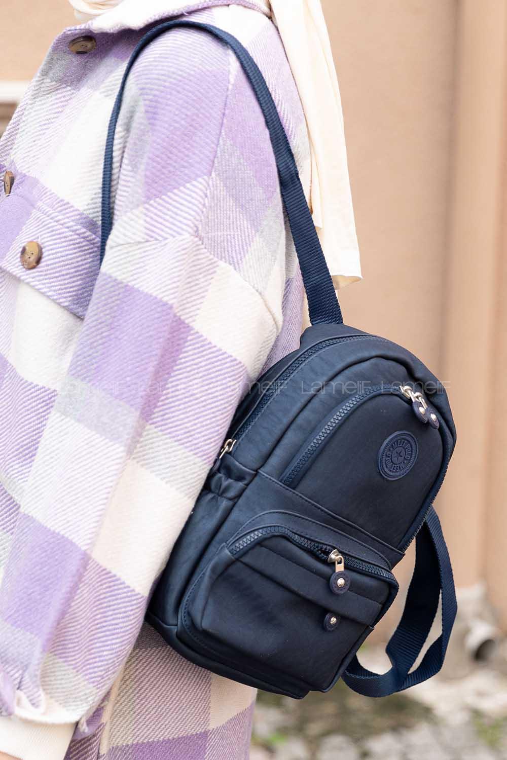 Modalamelif  Krinkıl Kumaş Üç Böçlmeli Sırt Çantası Lacivert