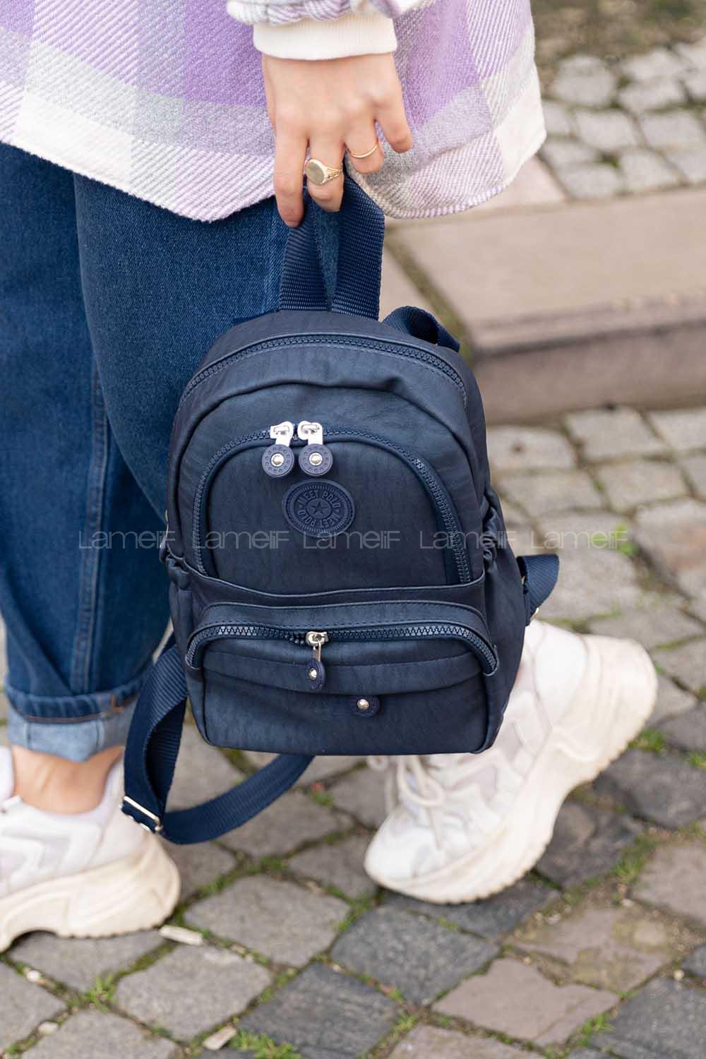 Modalamelif  Krinkıl Kumaş Üç Böçlmeli Sırt Çantası Lacivert