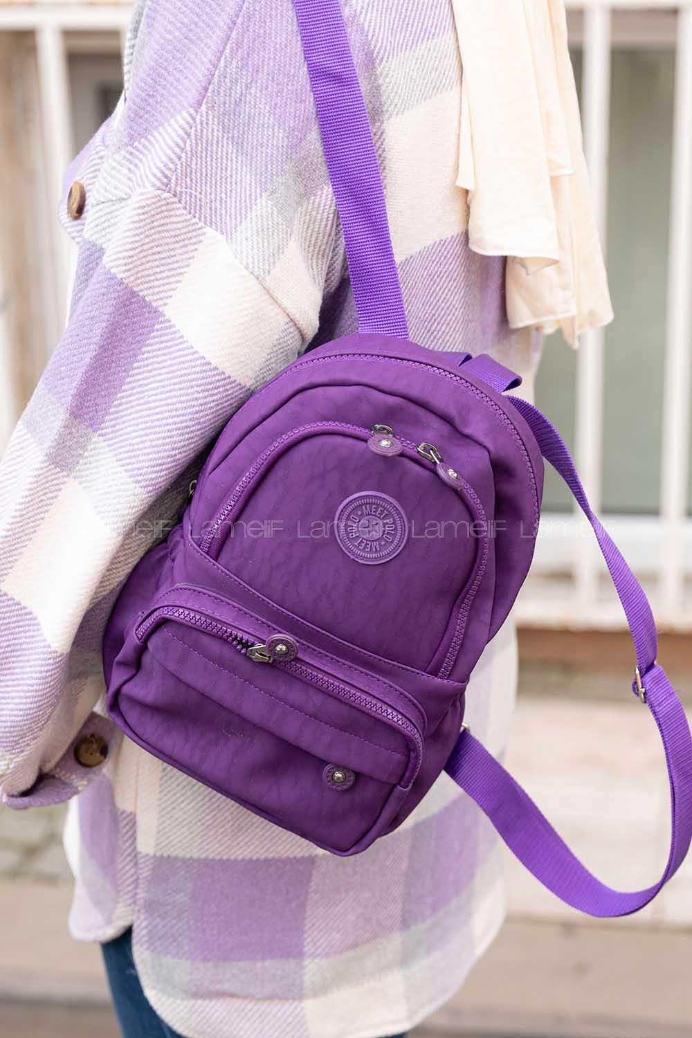 Modalamelif  Krinkıl Kumaş Üç Böçlmeli Sırt Çantası Mor