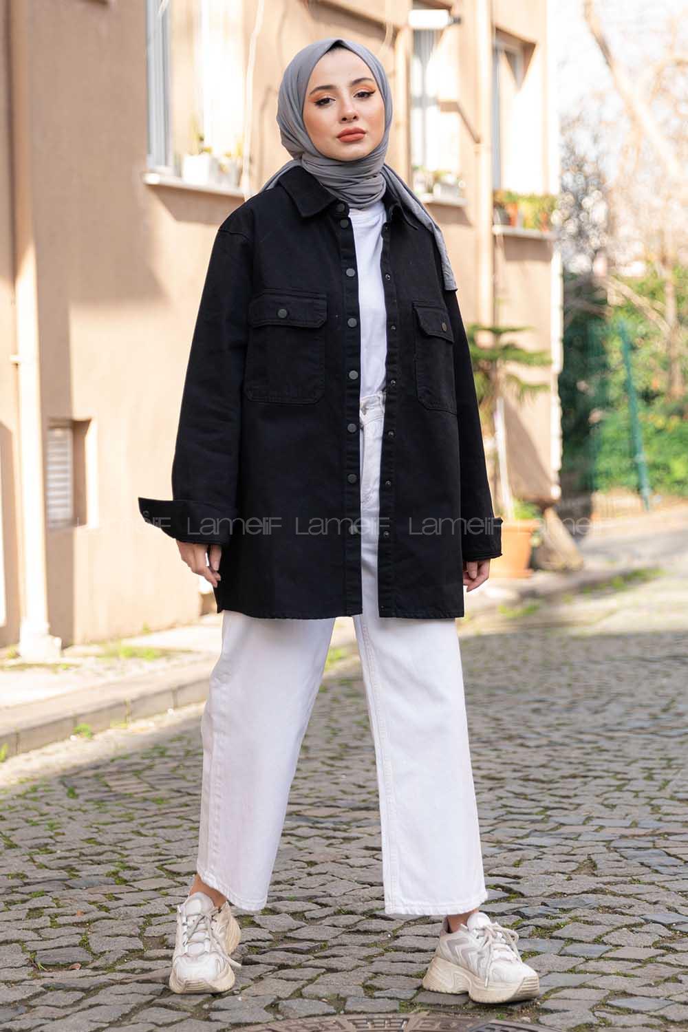 Modalamelif Önü Çıtçıt Düğmeli Ceket Siyah