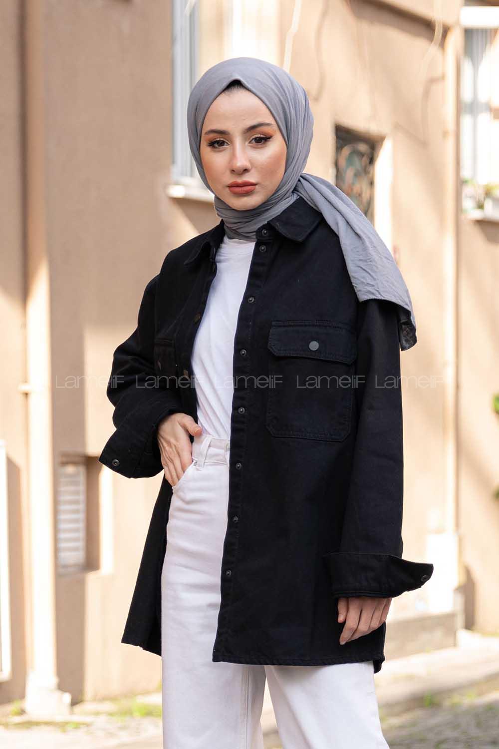 Modalamelif Önü Çıtçıt Düğmeli Ceket Siyah