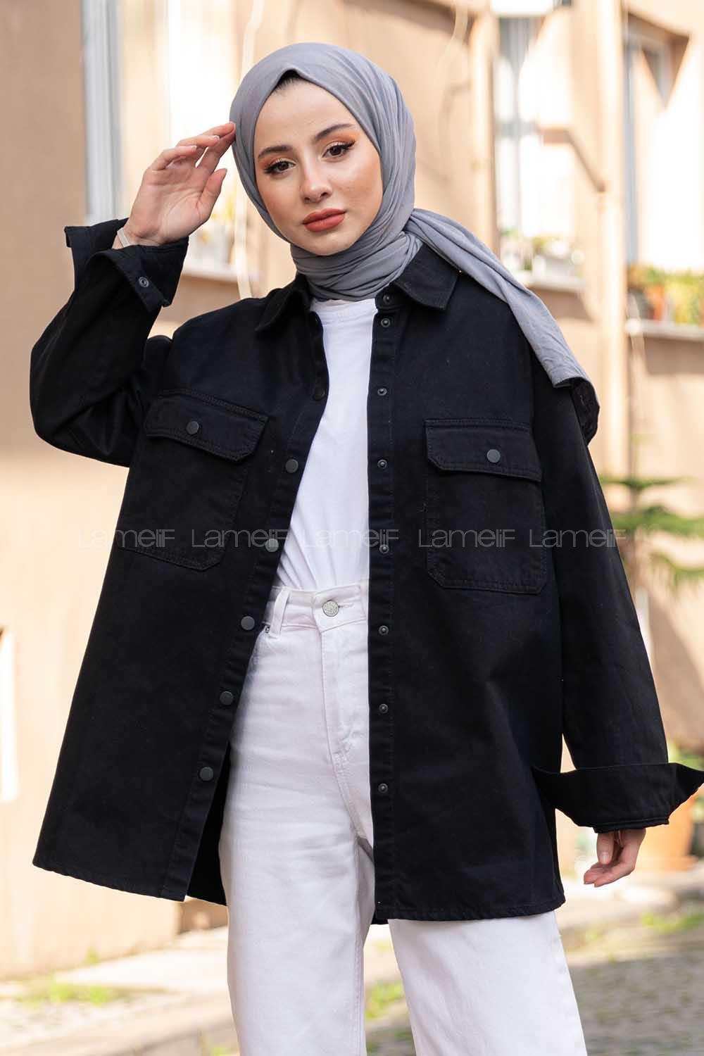 Modalamelif Önü Çıtçıt Düğmeli Ceket Siyah