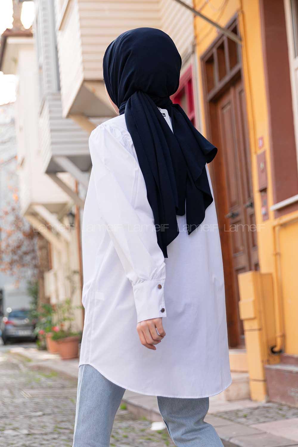 Modalamelif Önü Düğmeli Balon Kol Gömlek Ekru