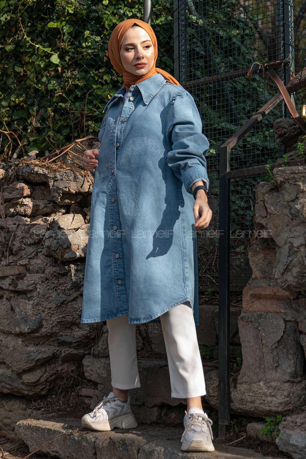 Modalamelif Oversize Uzun Kot Ceket Açık Mavi