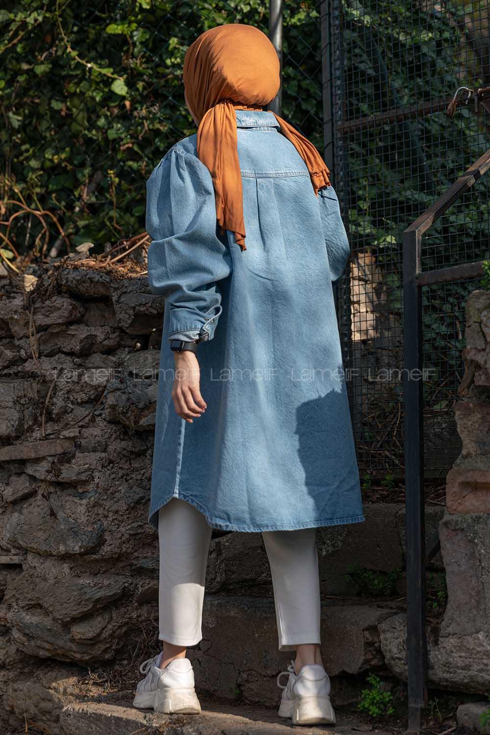 Modalamelif Oversize Uzun Kot Ceket Açık Mavi