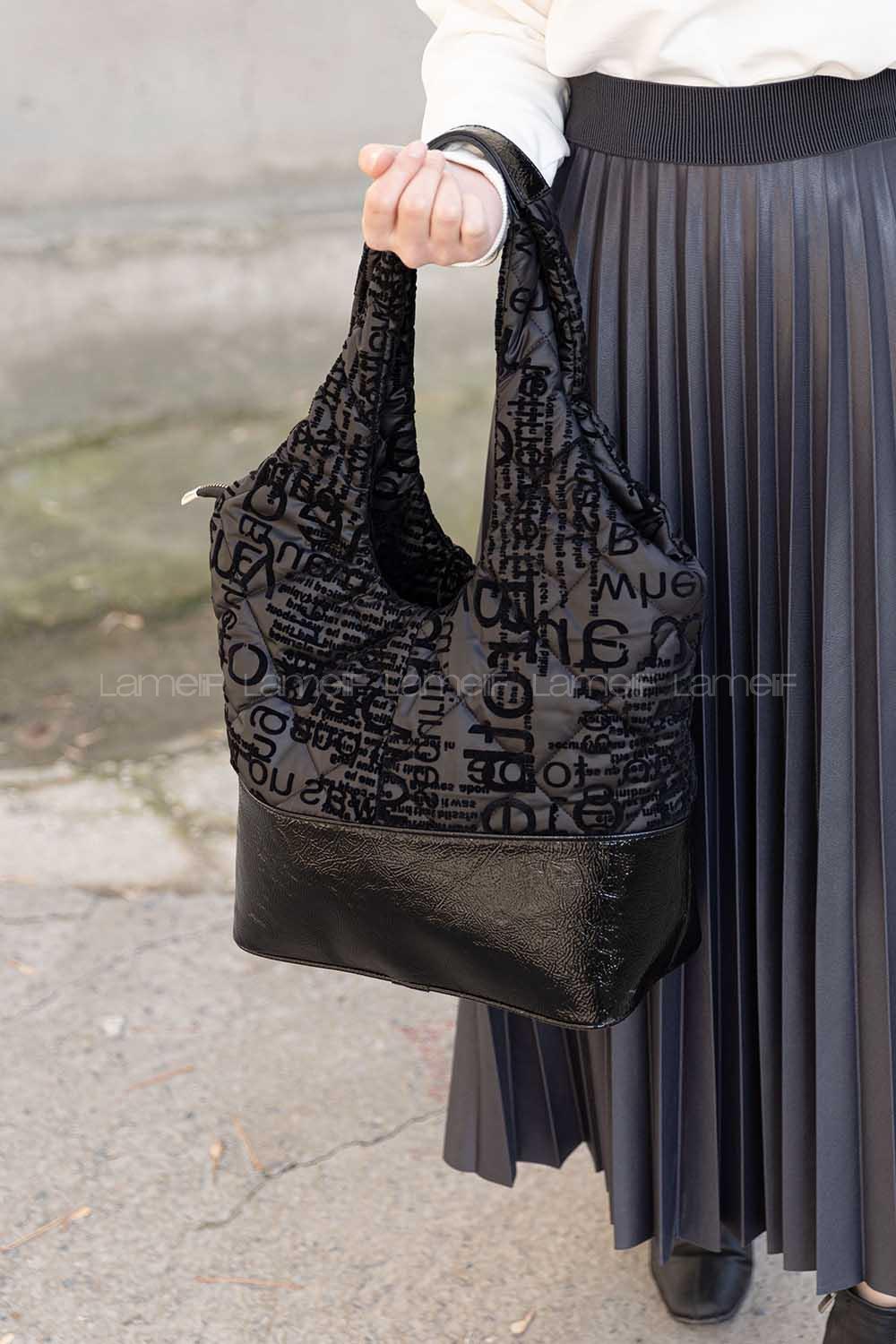 Lamelif Rugan Yazı Baskılı Jorge Çanta Siyah