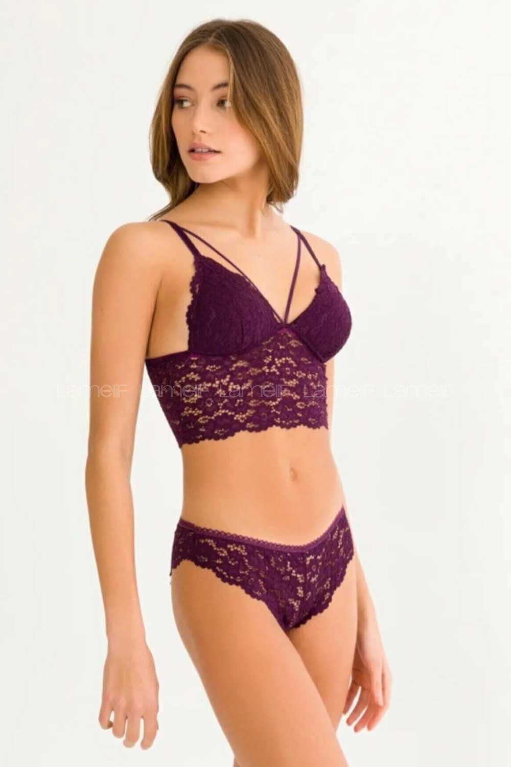 Modalamelif Cansoy Kadın Dantelli Uzun Bralet Takım Mor