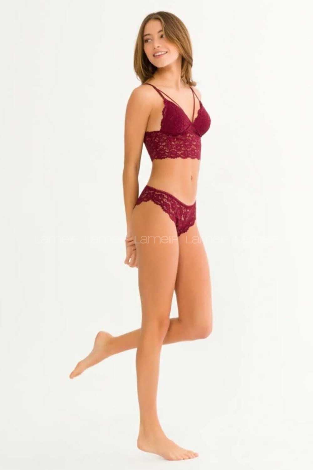 Modalamelif Cansoy Kadın Dantelli Uzun Bralet Takım Mor