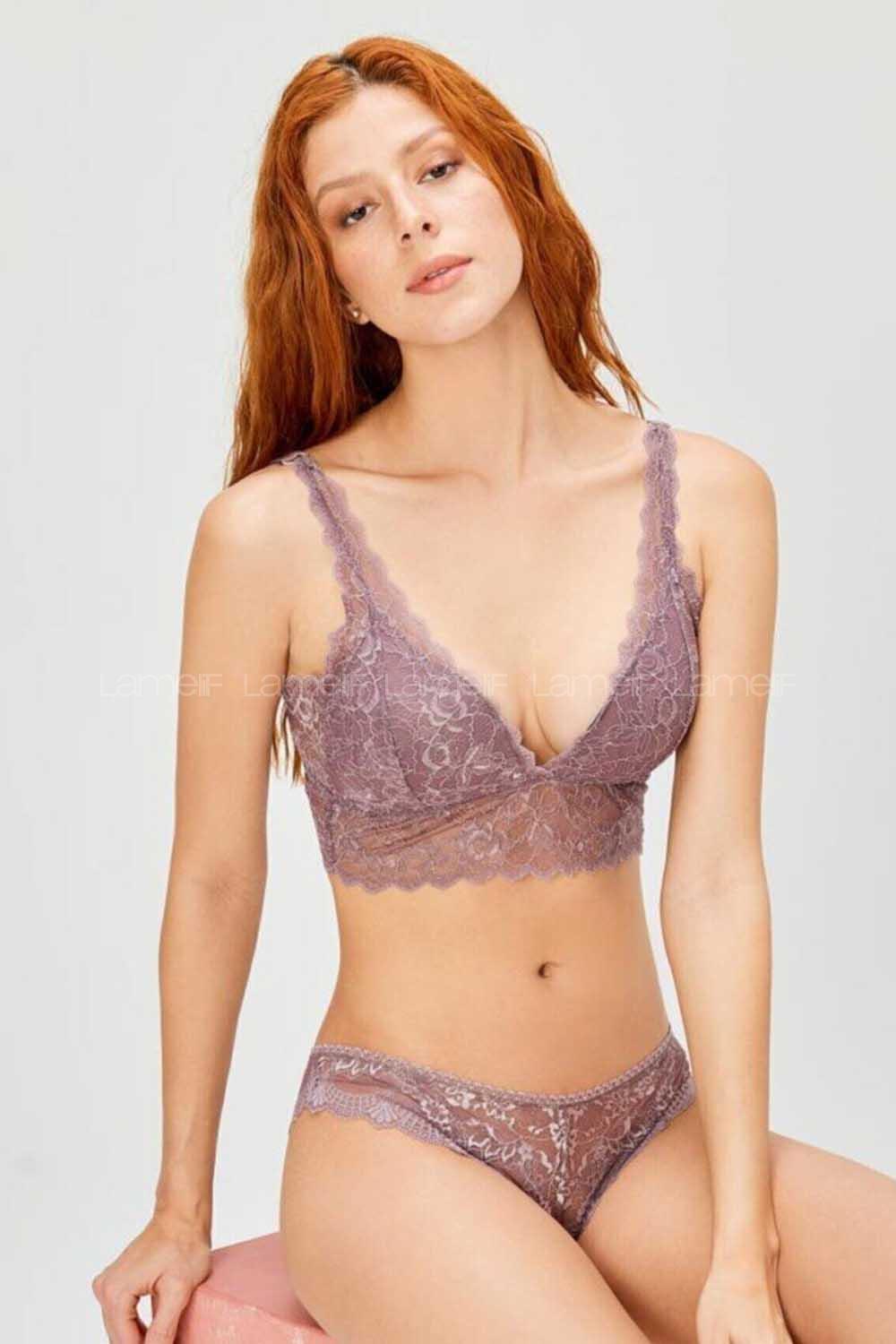 Lamelif Dantel Üçgen Kalıp Takım  Vizon Renk