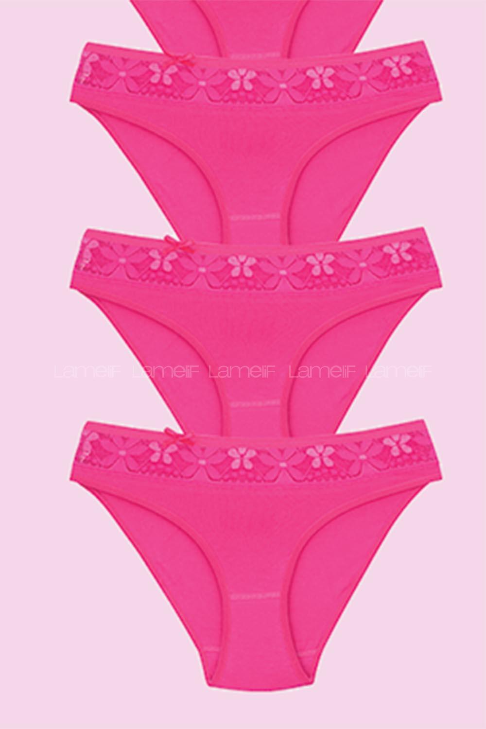 Modalamelif  Kadın Fuşya Likralı Beli Dantelli 3 lü Bikini