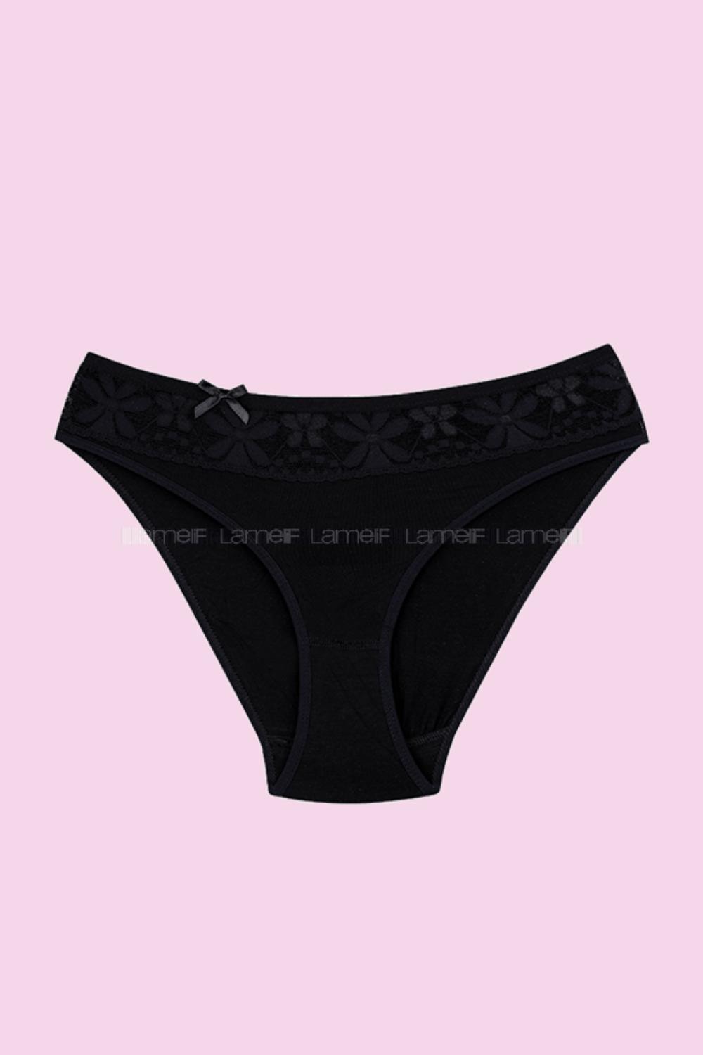 Modalamelif  Kadın Siyah Likralı Beli Dantelli Tekli 1 Adet Bikini