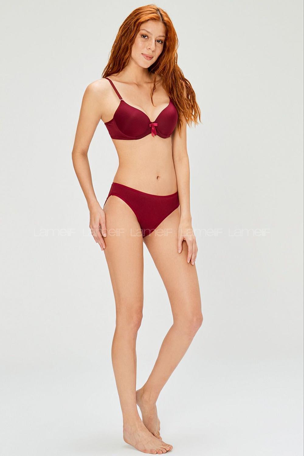 Lamelif Mikro Tulumlu Sütyen Dolu Takım Bordo